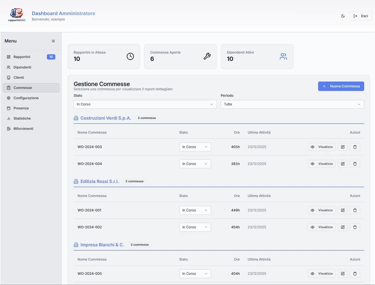 Configurazione lavorazioni per commessa in Rapportini360